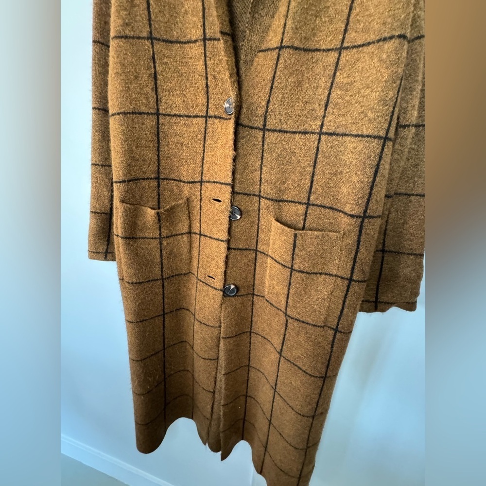 LINE Plaid Long Cardigan/Duster – Brown & Black Check - Size Medium - Picture 12 of 17